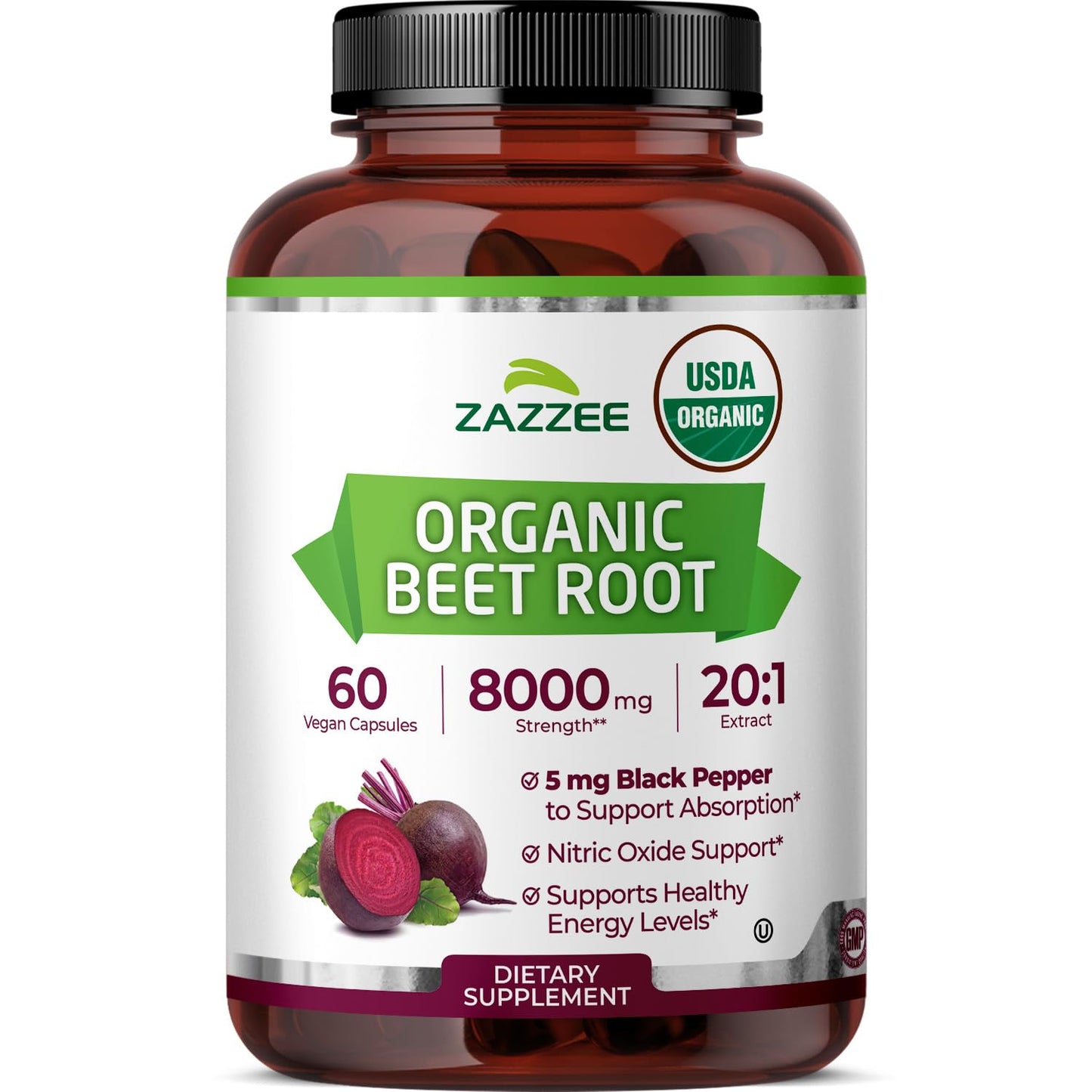 Zazzee USDA Organic Beet Root 20:1 Extract, 120 Vegan Quick Release Capsules, 4 Month Supply, Nitric Oxide Support, Black Pepper Extract for Enhanced Absorption, Certified Kosher, Non-GMO, Made in USA - PrimeBioHealth - canada supplements