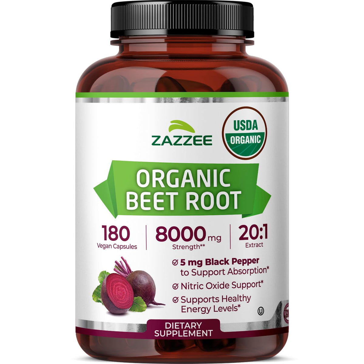 Zazzee USDA Organic Beet Root 20:1 Extract, 120 Vegan Quick Release Capsules, 4 Month Supply, Nitric Oxide Support, Black Pepper Extract for Enhanced Absorption, Certified Kosher, Non-GMO, Made in USA - PrimeBioHealth - canada supplements