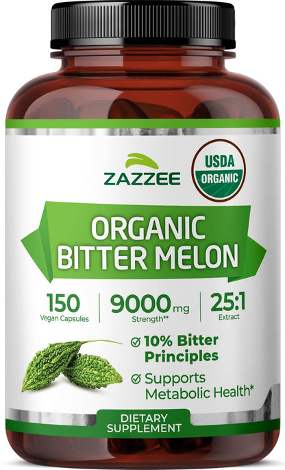 Zazzee USDA Organic Bitter Melon 25:1 Extract, 10% Bitter Principles, 150 Vegan Capsules, 5 Month Supply, Extra Strength, Momordica Charantia, Antioxidant & Metabolic Support, Non-GMO, Made in the USA - PrimeBioHealth - canada supplements