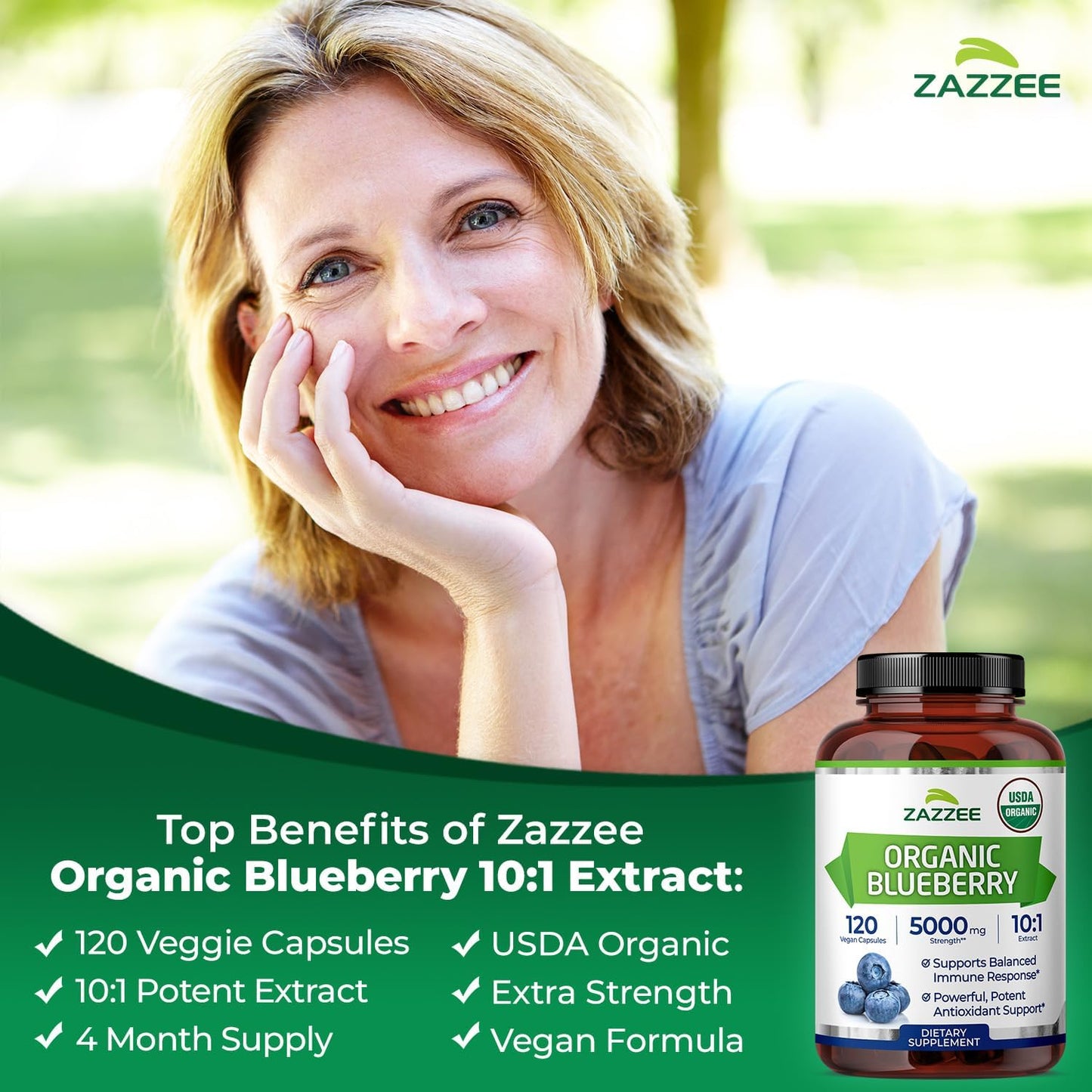 Zazzee USDA Organic Blueberry 10:1 Extract, 120 Vegan Capsules, 4 Month Supply, Whole Fruit, Vaccinium Angustifolium, Antioxidant & Cellular Health Support, Herbal Supplement, Non-GMO, Made in the USA - PrimeBioHealth - canada supplements