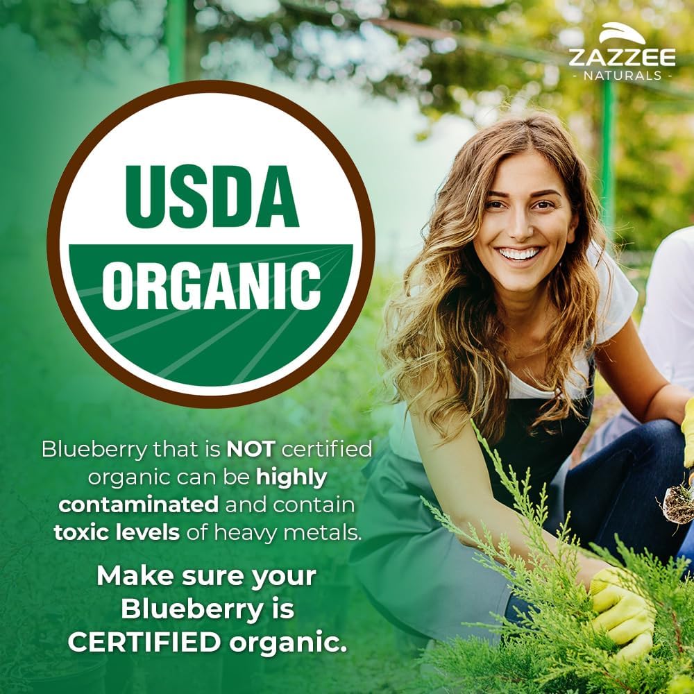 Zazzee USDA Organic Blueberry 10:1 Extract, 120 Vegan Capsules, 4 Month Supply, Whole Fruit, Vaccinium Angustifolium, Antioxidant & Cellular Health Support, Herbal Supplement, Non-GMO, Made in the USA - PrimeBioHealth - canada supplements