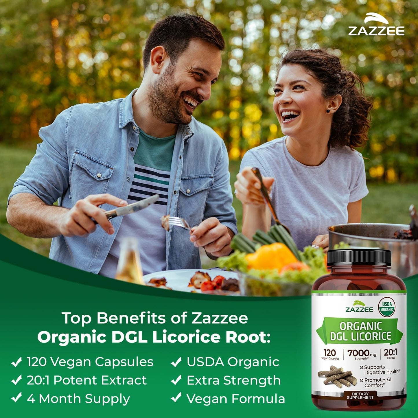 Zazzee USDA Organic DGL Licorice 20:1 Extract, 120 Vegan Capsules, 4 Month Supply, Deglycyrrhizinated Licorice Root, Glycyrrhiza Glabra, Digestive & Stomach Support, All-Natural, Non-GMO, Made in USA - PrimeBioHealth - canada supplements