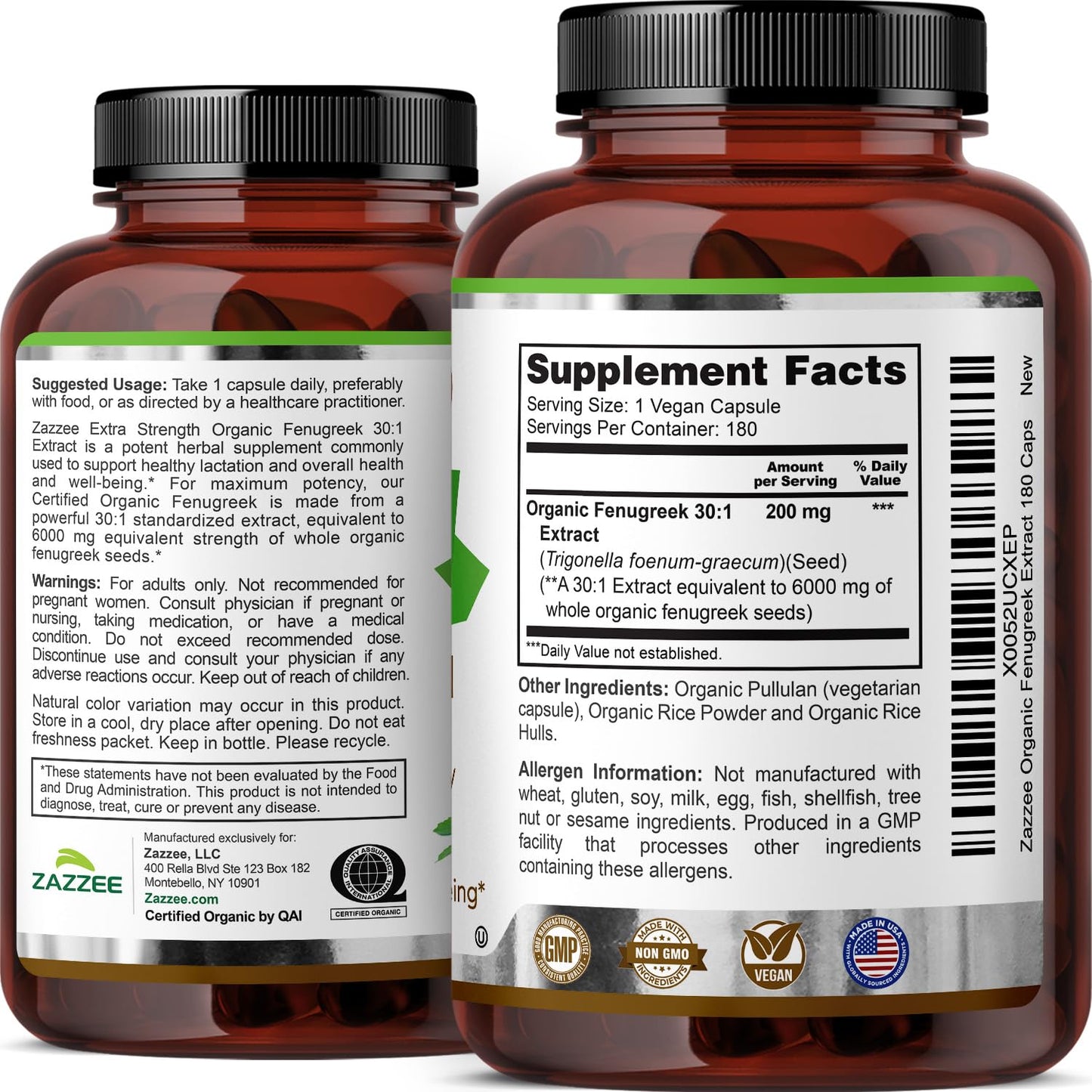 Zazzee USDA Organic Fenugreek 30:1 Extract, 120 Vegan Capsules, 4 Month Supply, Breastfeeding & Lactation Support for Nursing Mothers, Organic Herbal Supplement, All-Natural, Non-GMO, Made in the USA - PrimeBioHealth - canada supplements