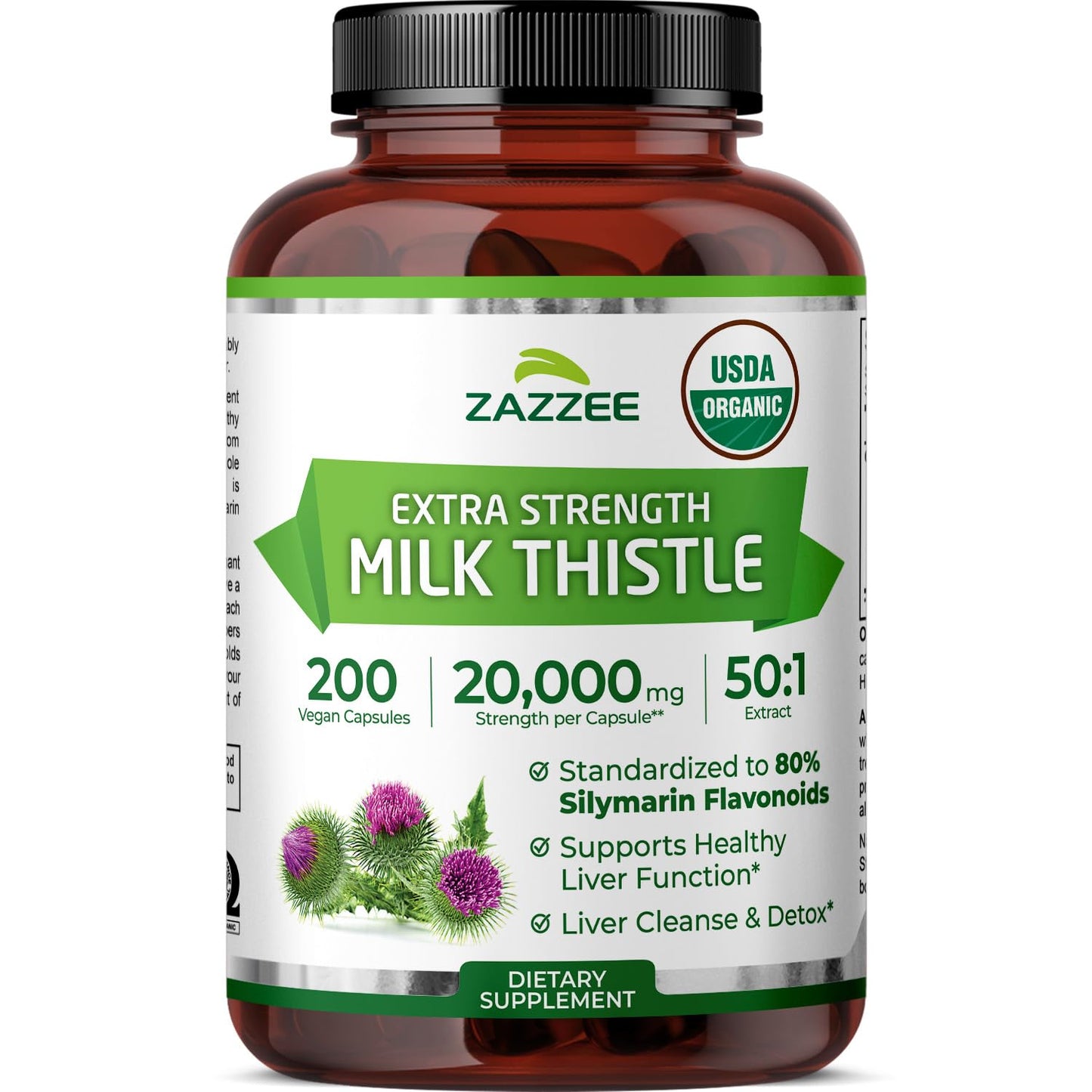 Zazzee USDA Organic Milk Thistle 50:1 Extract, 80% Silymarin Flavonoids, 200 Vegan Capsules, 6+ Month Supply, Silybum Marianum, Liver Support & Detox Support, Organic All-Natural, Non-GMO, Made in USA - PrimeBioHealth - canada supplements
