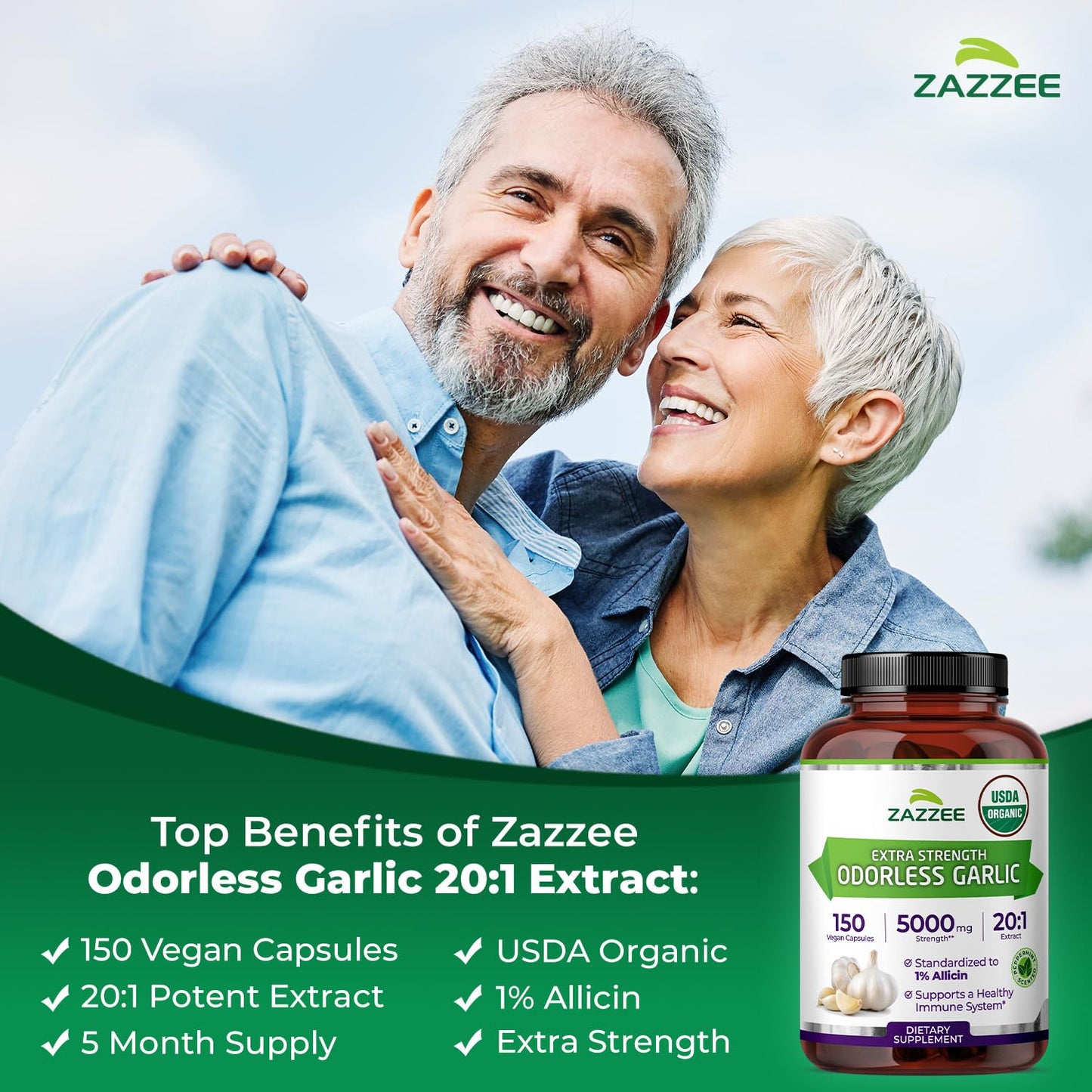 Zazzee USDA Organic Odorless Garlic 20:1 Extract, 1% Allicin, 100 Vegan Capsules, 3+ Month Supply, Allium Sativum, Immune, Circulation & Heart Health Support, All-Natural, Non-GMO, Made in the USA - PrimeBioHealth - canada supplements
