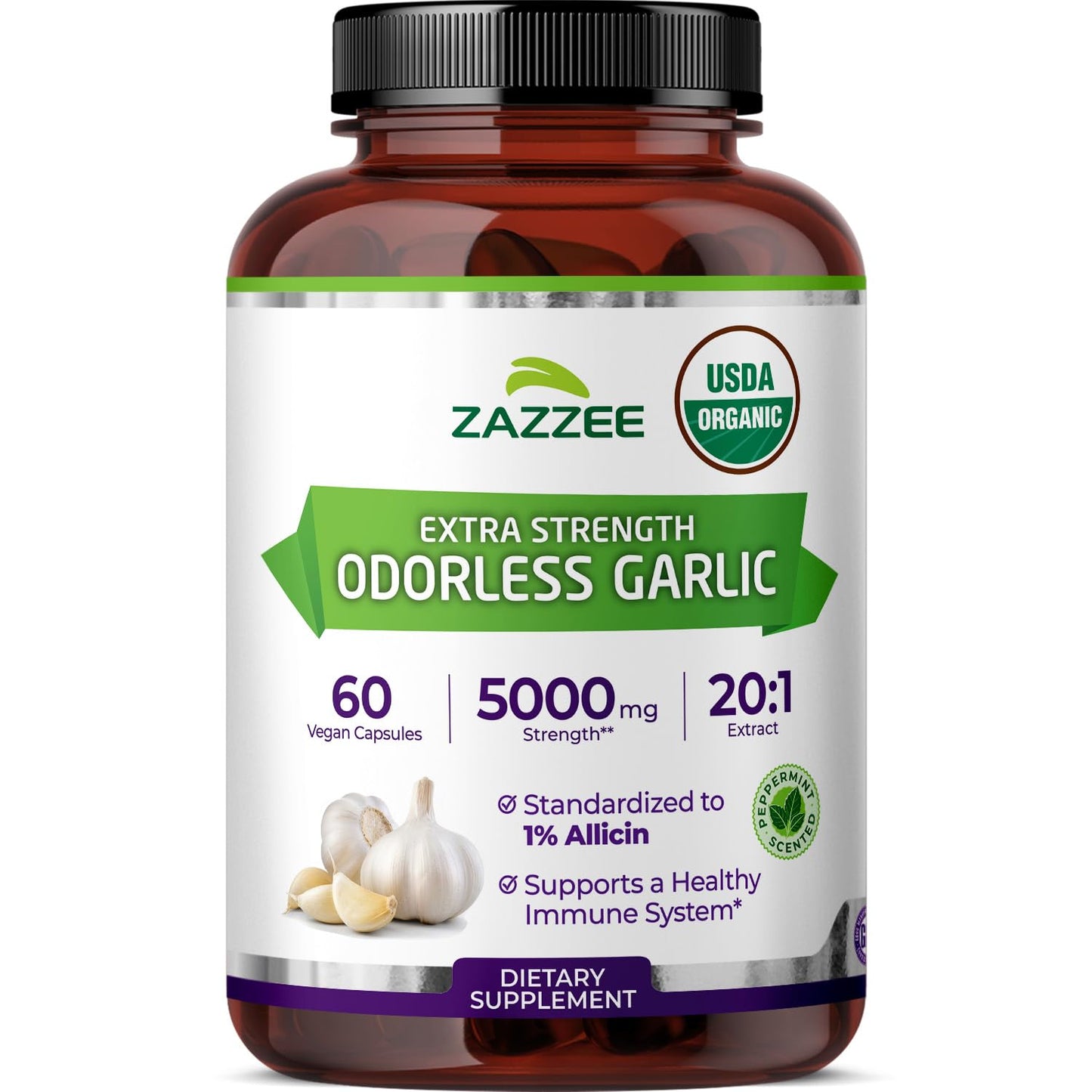 Zazzee USDA Organic Odorless Garlic 20:1 Extract, 1% Allicin, 100 Vegan Capsules, 3+ Month Supply, Allium Sativum, Immune, Circulation & Heart Health Support, All-Natural, Non-GMO, Made in the USA - PrimeBioHealth - canada supplements