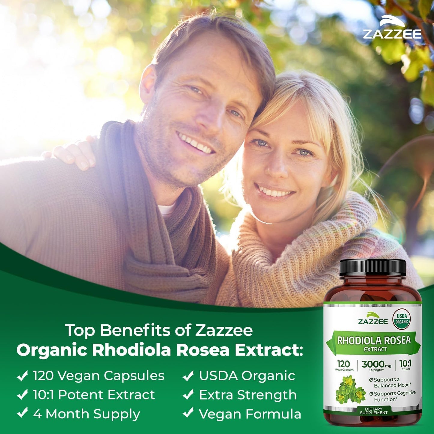 Zazzee USDA Organic Rhodiola 10:1 Extract, 120 Capsules, 4 Month Supply, Rhodiola Rosea, Energy, Stress & Mental Focus Support, Concentrated 10X Extract, All-Natural, Non-GMO, Made in the USA - PrimeBioHealth - canada supplements