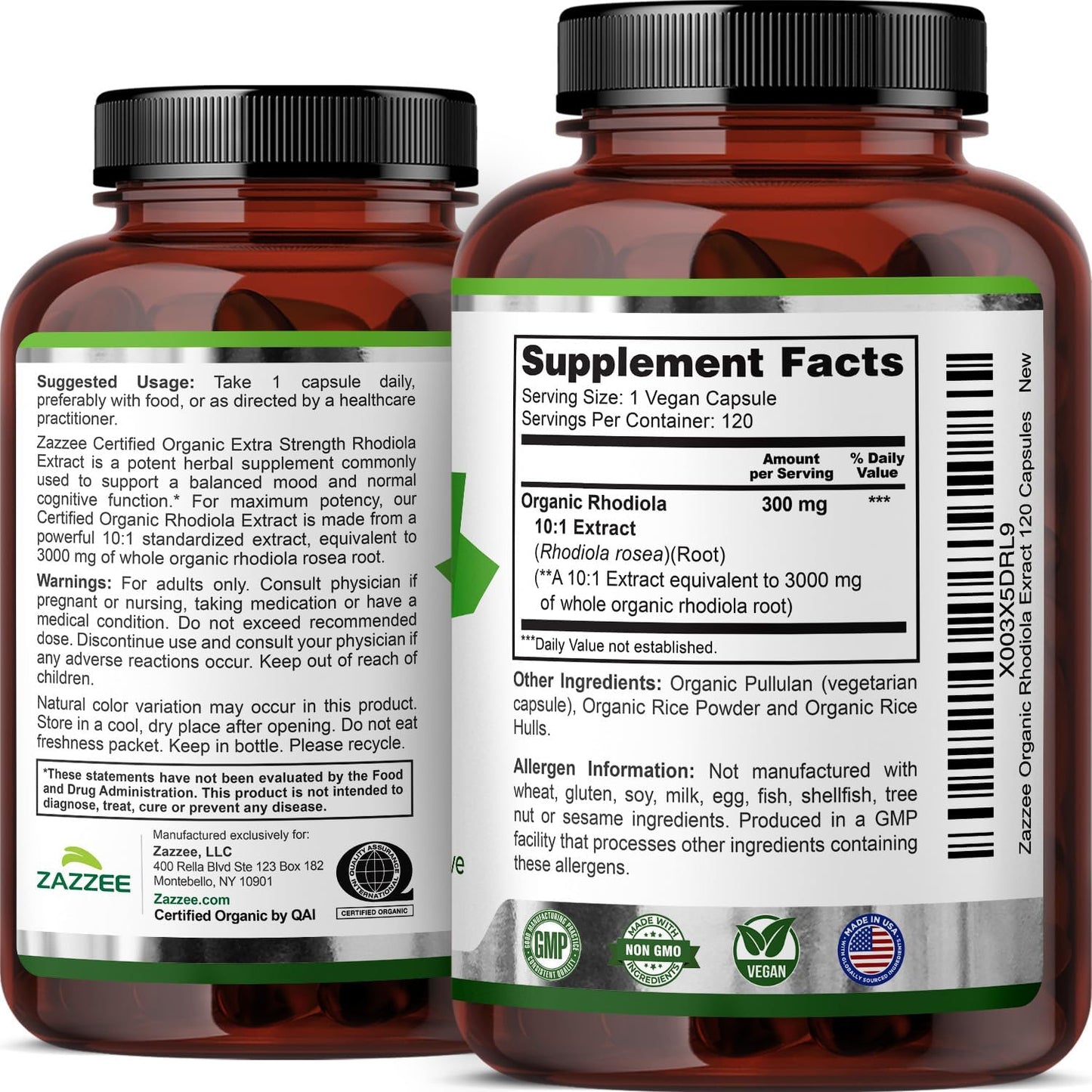 Zazzee USDA Organic Rhodiola 10:1 Extract, 120 Capsules, 4 Month Supply, Rhodiola Rosea, Energy, Stress & Mental Focus Support, Concentrated 10X Extract, All-Natural, Non-GMO, Made in the USA - PrimeBioHealth - canada supplements