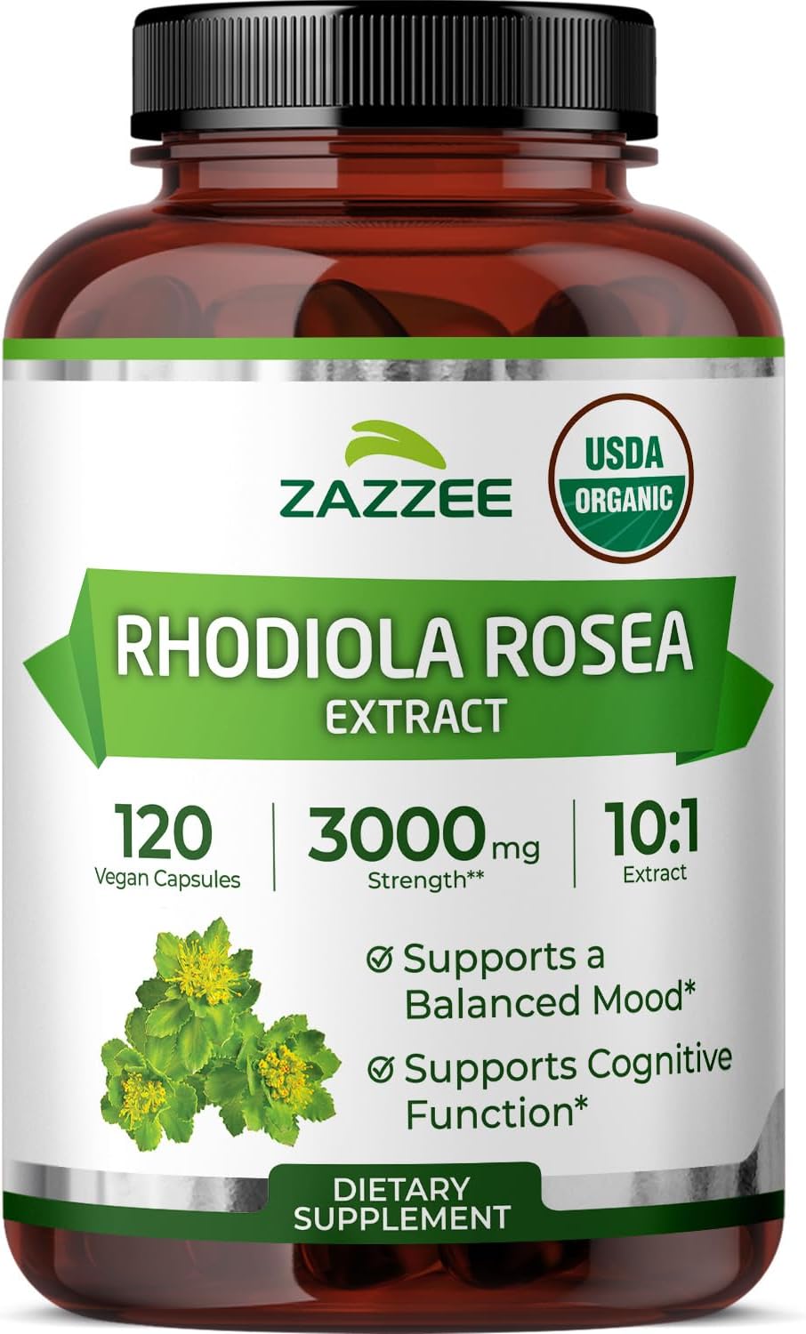 Zazzee USDA Organic Rhodiola 10:1 Extract, 120 Capsules, 4 Month Supply, Rhodiola Rosea, Energy, Stress & Mental Focus Support, Concentrated 10X Extract, All-Natural, Non-GMO, Made in the USA - PrimeBioHealth - canada supplements