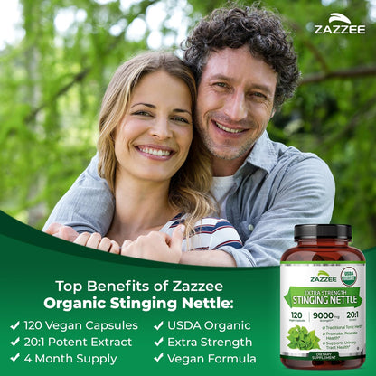 Zazzee USDA Organic Stinging Nettle Leaf 20:1 Extract, 120 Vegan Capsules, 4 Month Supply, Urtica Dioica, Respiratory, Immune & Seasonal Wellness Support, Organic Herbal Supplement, Made in the USA - PrimeBioHealth - canada supplements