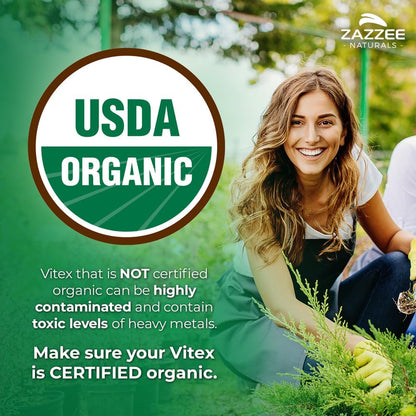 Zazzee USDA Organic Vitex 4:1 Extract, 120 Vegan Capsules, 4 Month Supply, Chaste Berry, Hormonal Balance & Cycle Support for Women, Certified Kosher, Vitex Agnus-Castus, Non-GMO, Made in the USA - PrimeBioHealth - canada supplements