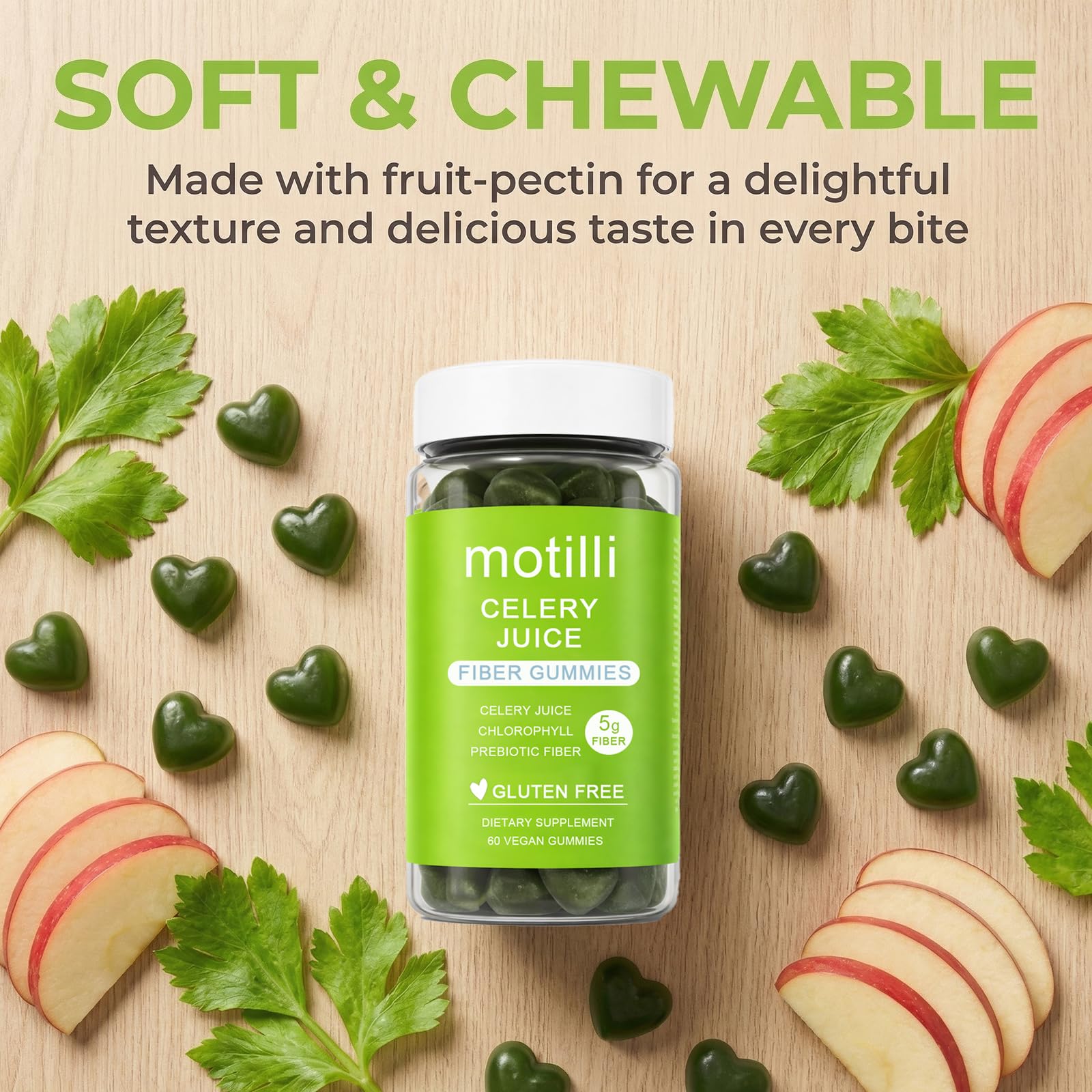 zdiwond Motilli Celery Juice Fiber Gummies, with Prebiotic Fiber and Botanical Ingredients, 60 Count - PrimeBioHealth - canada supplements