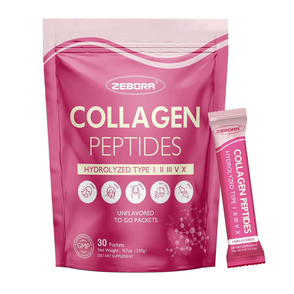 ZEBORA Multi Collagen Peptides Powder Packets with Hyaluronic Acid, Biotin, MCT - Hydrolyzed Collagen with 5 Billion Probiotics - PrimeBioHealth - canada supplements