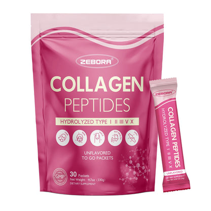 ZEBORA Multi Collagen Peptides Powder Packets with Hyaluronic Acid, Biotin, MCT - Hydrolyzed Collagen with 5 Billion Probiotics - PrimeBioHealth - canada supplements