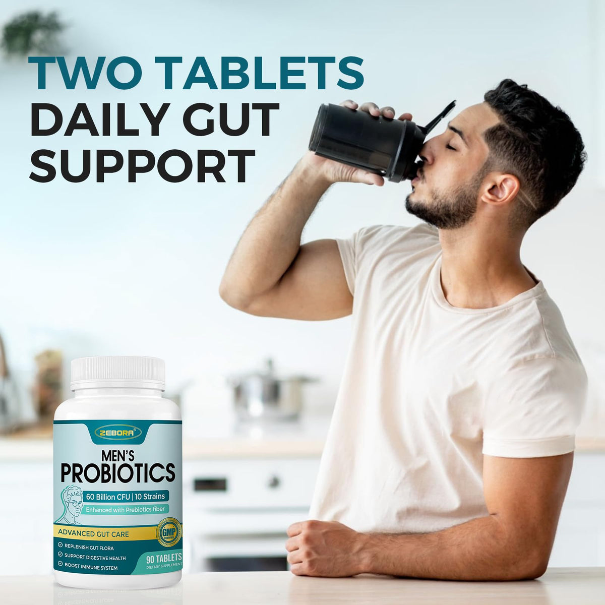 ZEBORA Probiotics for Men and Prebiotics for Digestive Health, 90 Tablets, 60 Billion CFUs for Immune and Gut Health, 10 Strains, Hypoallergenic Probiotics, - PrimeBioHealth - canada supplements
