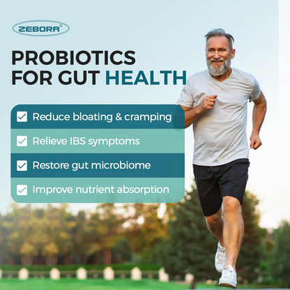 ZEBORA Probiotics for Men and Prebiotics for Digestive Health, 90 Tablets, 60 Billion CFUs for Immune and Gut Health, 10 Strains, Hypoallergenic Probiotics, - PrimeBioHealth - canada supplements