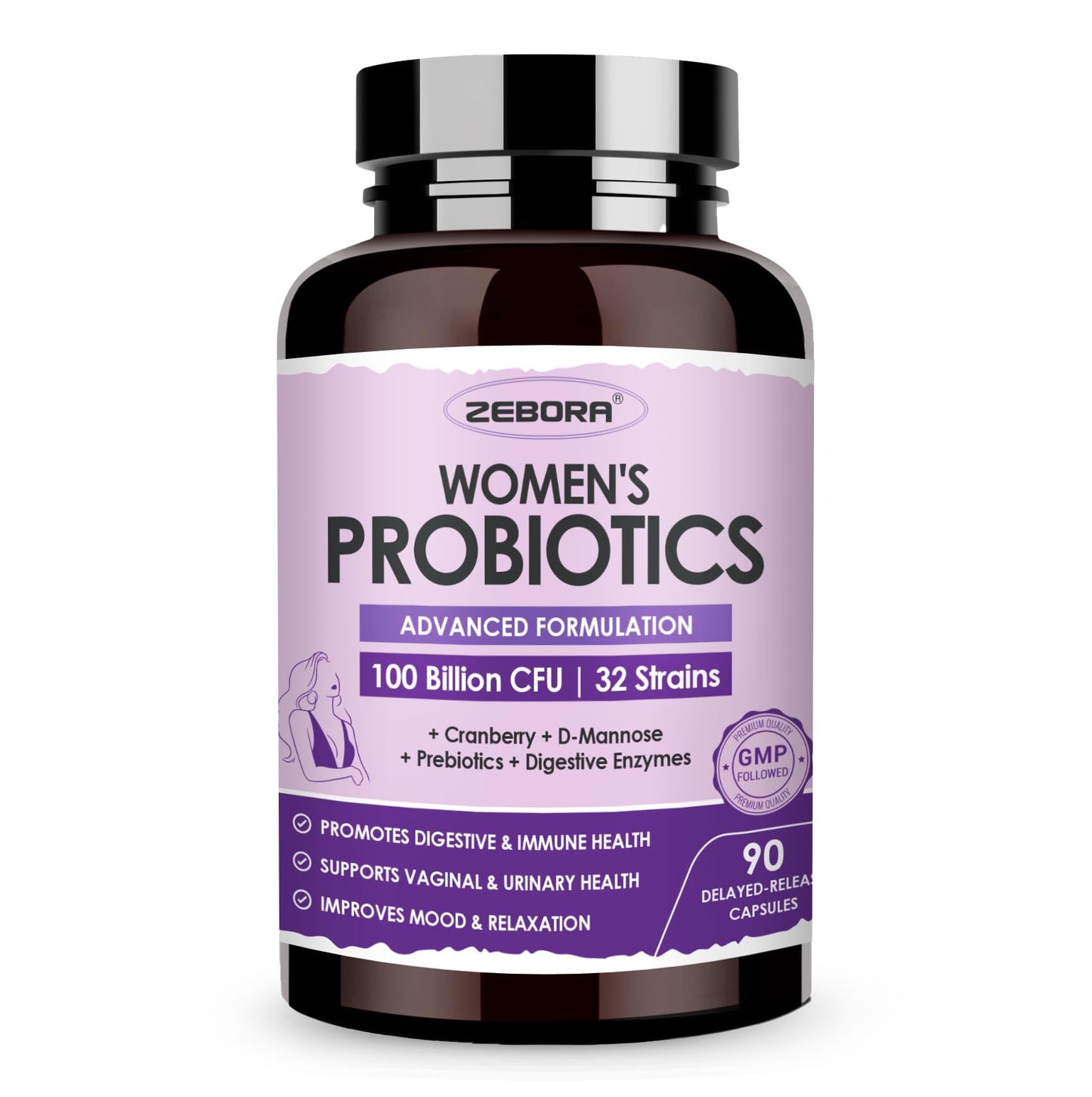 ZEBORA Probiotics for Women Digestive Health with Enzymes & Prebiotics 100 Billion CFUs| Vaginal Probiotics with D Mannose & Cranberry | Urinary Tract Health - PrimeBioHealth - canada supplements