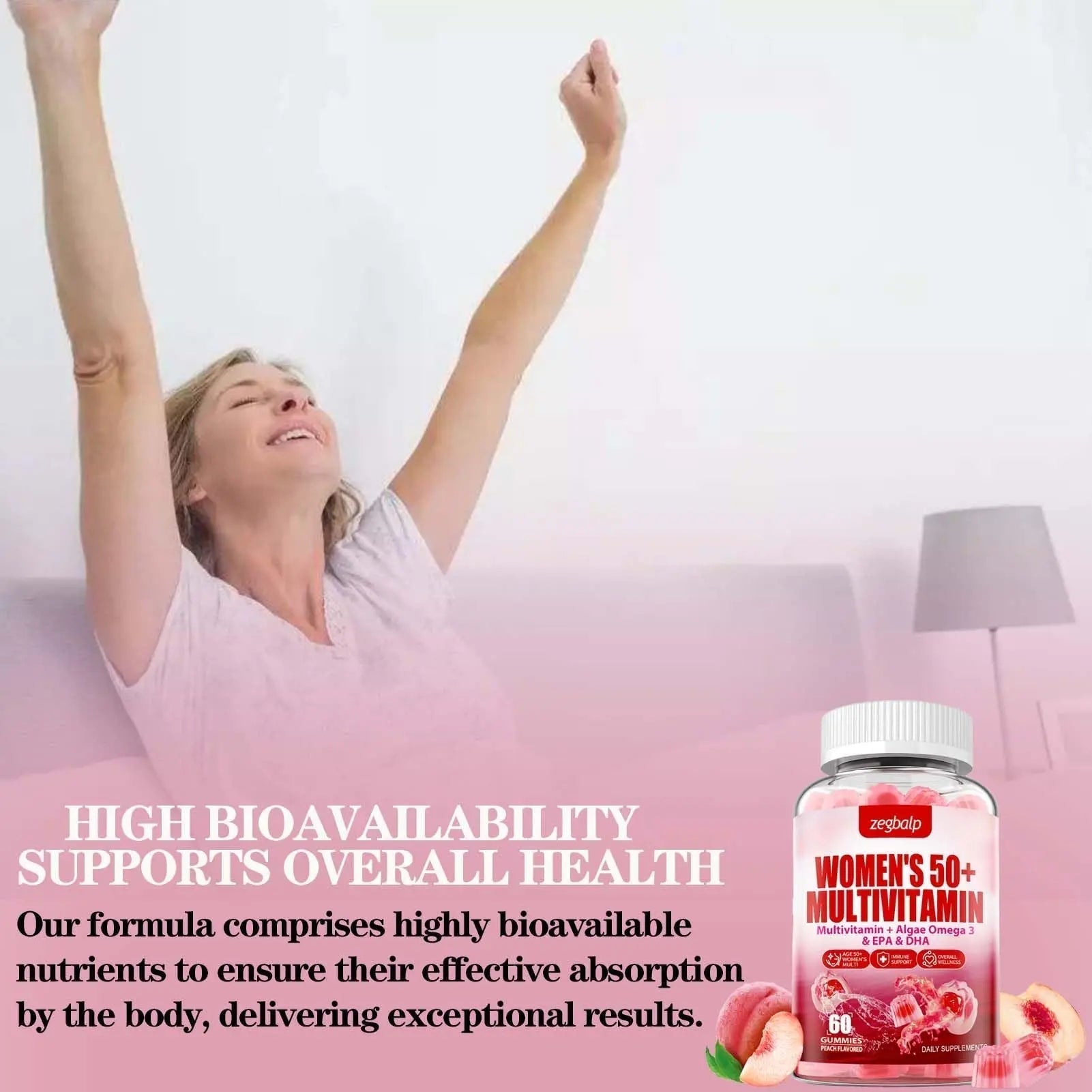 ZEGBALP Sugar-Free Womens Multivitamin 50 Plus Gummies with Calcium, Magnesium, Zinc, Vitamin A, C, D3, E, K2, B Complex, Folate, Biotin - PrimeBioHealth - canada supplements