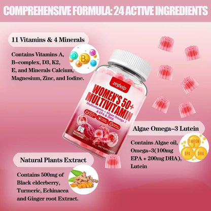 ZEGBALP Sugar-Free Womens Multivitamin 50 Plus Gummies with Calcium, Magnesium, Zinc, Vitamin A, C, D3, E, K2, B Complex, Folate, Biotin - PrimeBioHealth - canada supplements