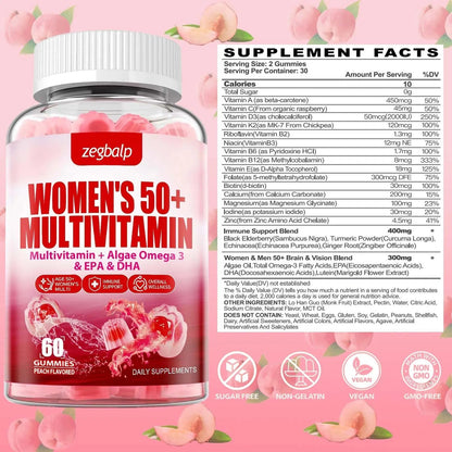 ZEGBALP Sugar-Free Womens Multivitamin 50 Plus Gummies with Calcium, Magnesium, Zinc, Vitamin A, C, D3, E, K2, B Complex, Folate, Biotin - PrimeBioHealth - canada supplements