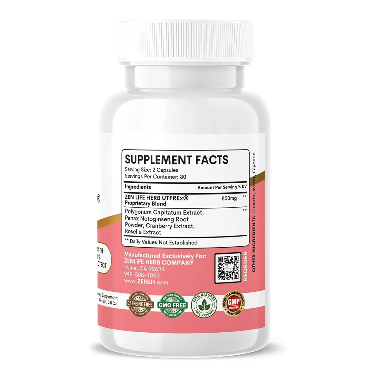 ZEN LIFE HERB UTFREx – Fast Acting - Promotes Urinary Tract Health Supports Healthy Immune and Urinary System, No Vitamins, Minerals, Prebiotics, Sugar, Plant-Based Supplement (60 Capsules) - PrimeBioHealth - canada supplements