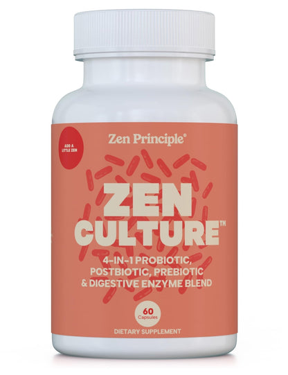Zen Principle Zenculture™ – 4-in-1 Synbiotic Supplement (Probiotic + Prebiotic + Postbiotic + Digestive Enzymes) with CoreBiome®. Anti Bloating - PrimeBioHealth - canada supplements