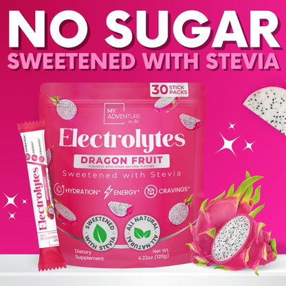 Zero Sugar Dragon Fruit Electrolytes Sticks - Refreshing Hydration - Caffeine Free Energy with Natural Ingredients - Vegan, Keto & Paleo - PrimeBioHealth - canada supplements