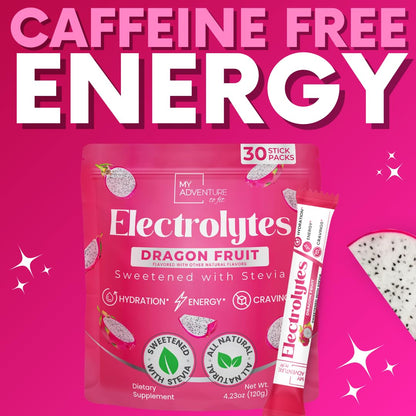 Zero Sugar Dragon Fruit Electrolytes Sticks - Refreshing Hydration - Caffeine Free Energy with Natural Ingredients - Vegan, Keto & Paleo - PrimeBioHealth - canada supplements