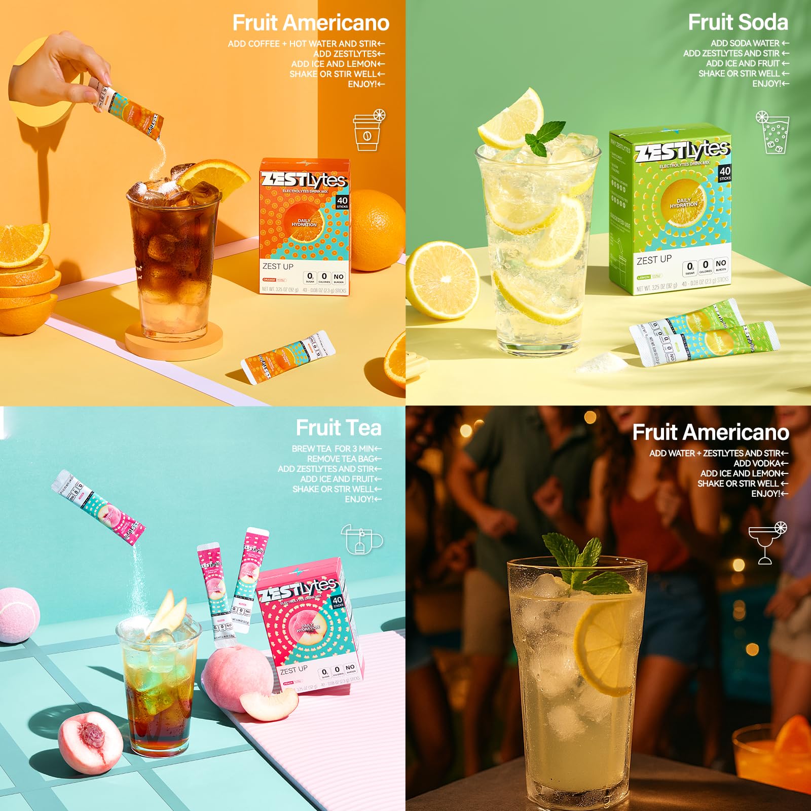 ZestLytes 40 Sticks Low Sodium Sugar Free & 0 Calorie Electrolyte Hydration Packets, Lightly Sweet Electrolyte Powder Drink Mix, Liquid Daily IV Flavors | Lemon Orange Peach Grapefruit - PrimeBioHealth - canada supplements