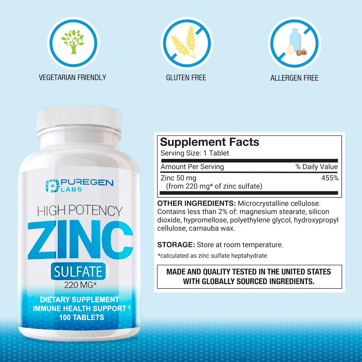 Zinc 220mg [High Potency] Supplement – Zinc Sulfate for Immune Support System 100 Tablets - PrimeBioHealth - canada supplements