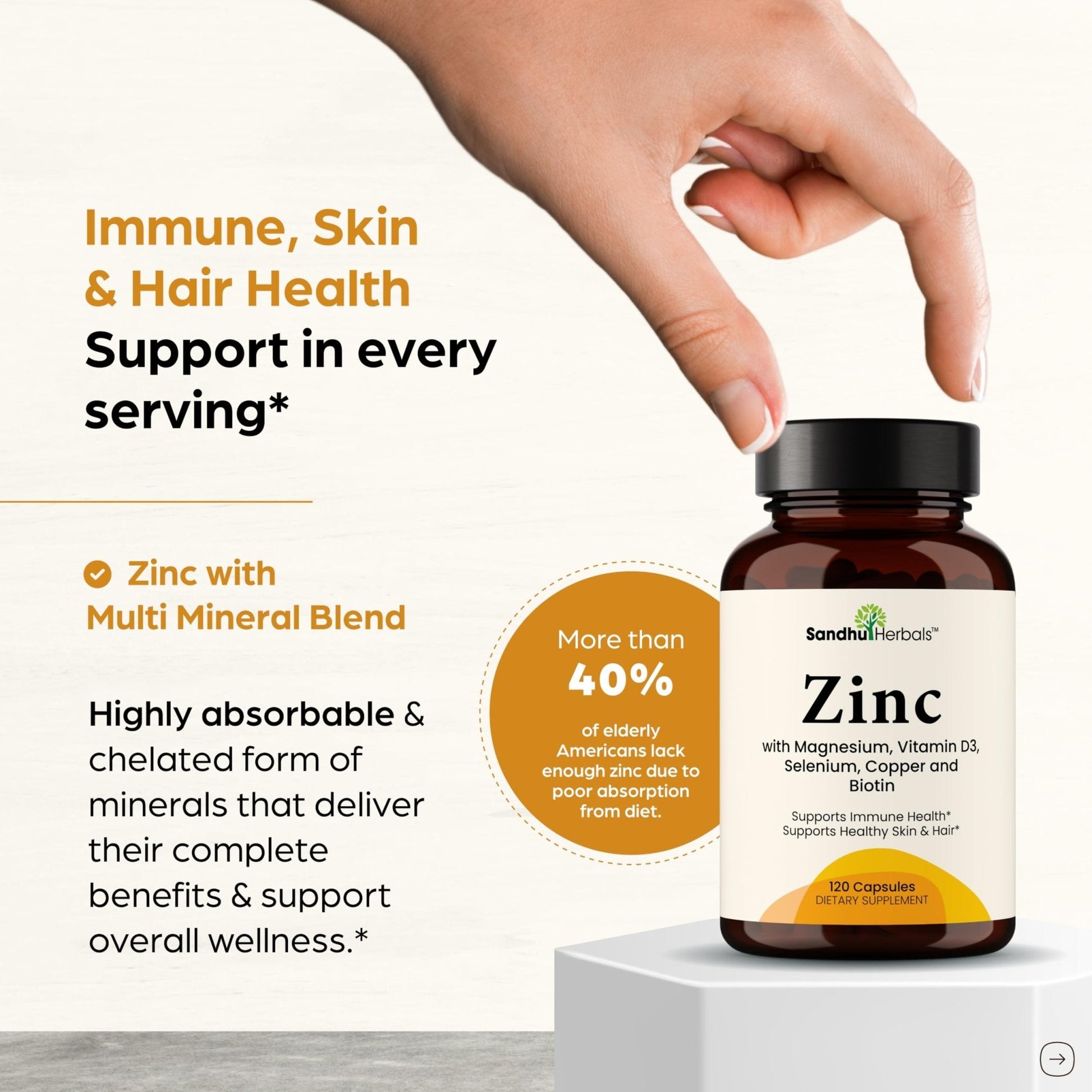 Zinc 30mg With Copper, Selenium & Vitamin D3 | 120 Capsules | Magnesium, Vitamin B6, Biotin | Absorbable Zink Supplements for Men & Women | Chelated Zinc - PrimeBioHealth - canada supplements
