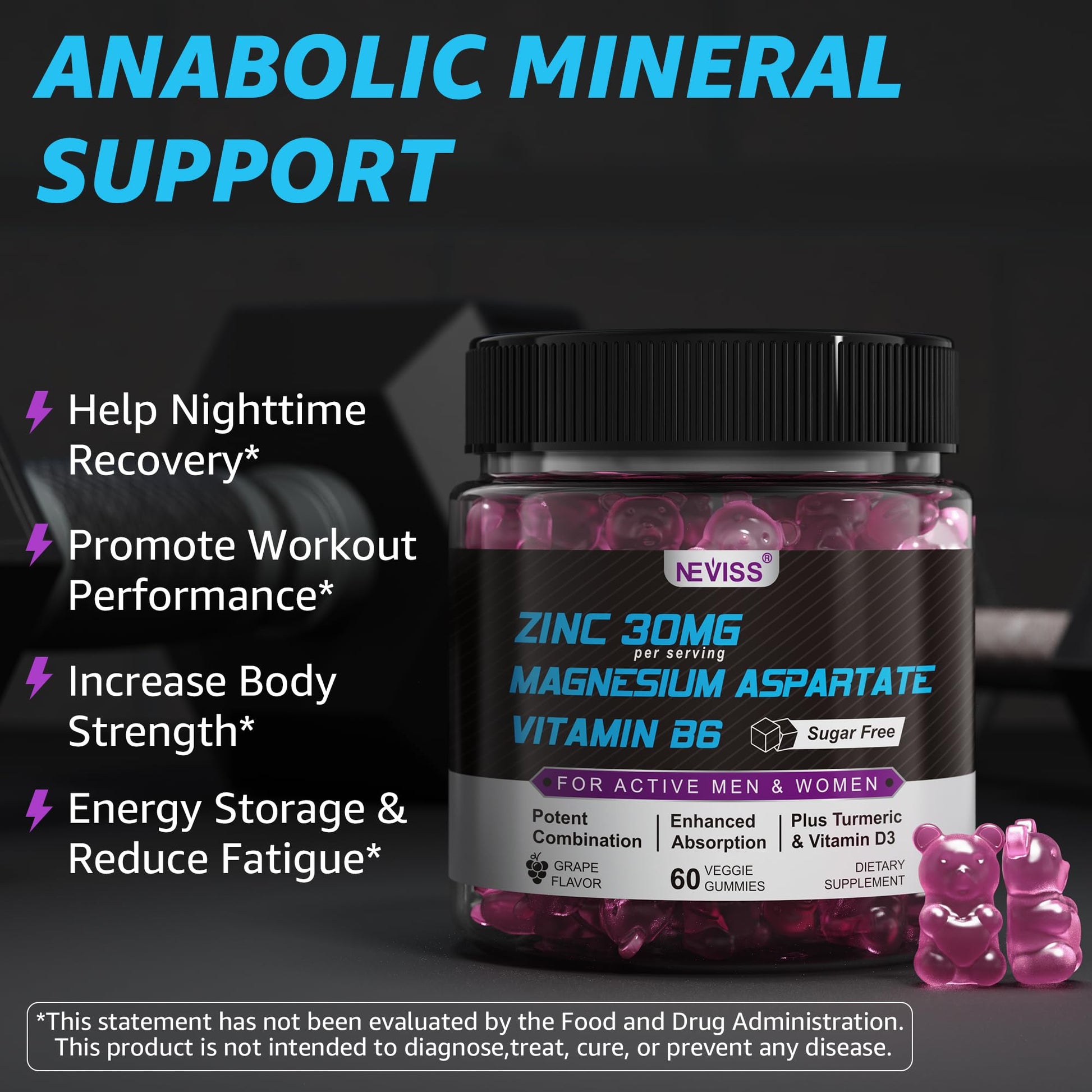 Zinc and Magnesium Supplement, Zinc Magnesium Aspartate Post Workout Gummies for Men Women, with Vitamin B6, B12, D3, Turmeric for Nighttime Recovery, Reduce Fatigue, Boost Immunity & Sleep, 120 Count - PrimeBioHealth - canada supplements