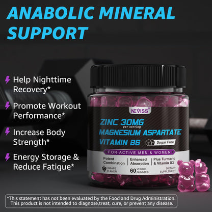 Zinc and Magnesium Supplement, Zinc Magnesium Aspartate Post Workout Gummies for Men Women, with Vitamin B6, B12, D3, Turmeric for Nighttime Recovery, Reduce Fatigue, Boost Immunity & Sleep, 120 Count - PrimeBioHealth - canada supplements
