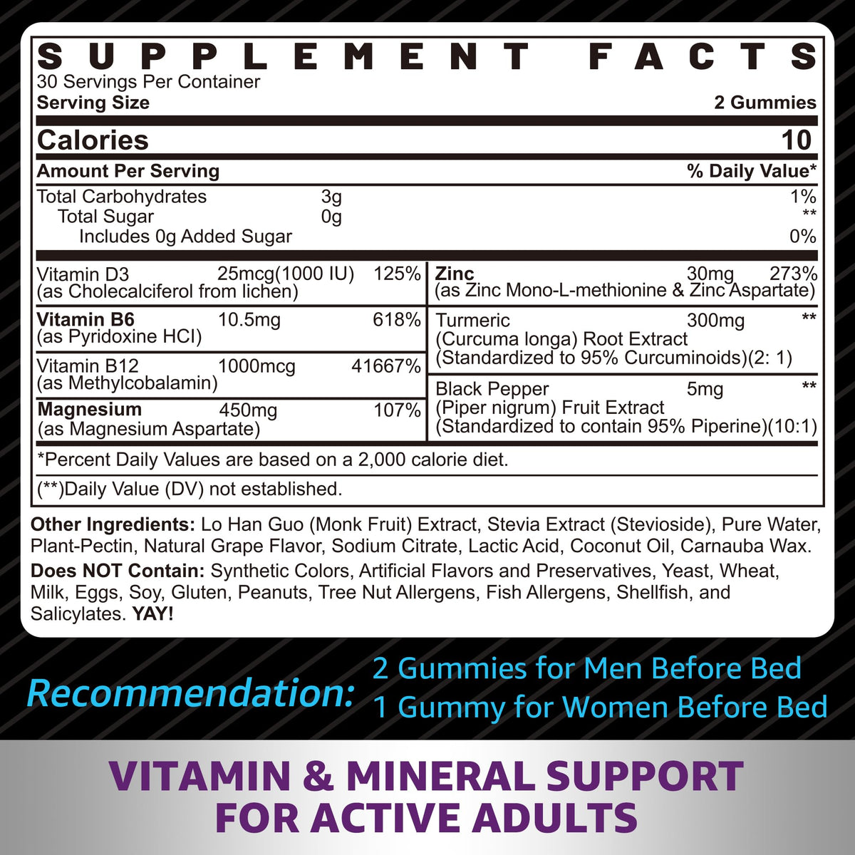 Zinc and Magnesium Supplement, Zinc Magnesium Aspartate Post Workout Gummies for Men Women, with Vitamin B6, B12, D3, Turmeric for Nighttime Recovery, Reduce Fatigue, Boost Immunity & Sleep, 120 Count - PrimeBioHealth - canada supplements