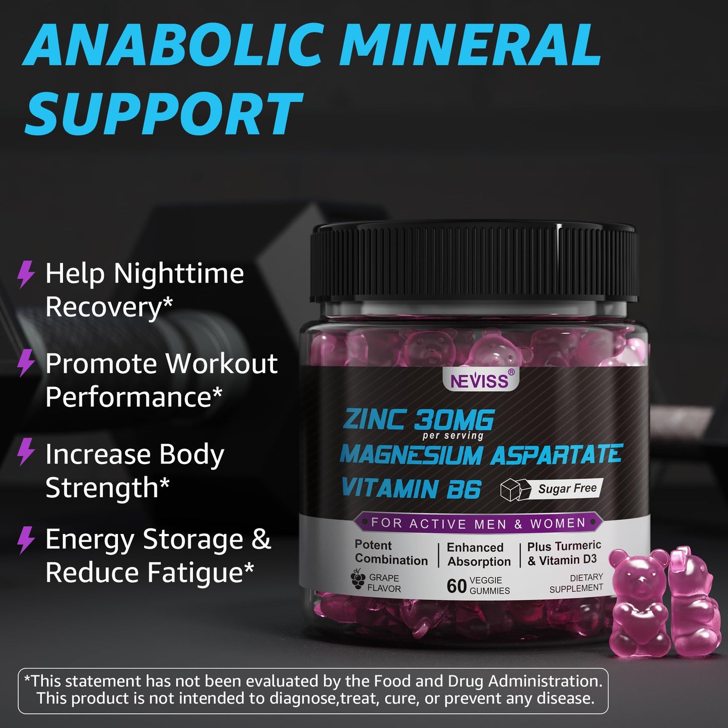 Zinc and Magnesium Supplement, Zinc Magnesium Aspartate Post Workout Gummies for Men Women, with Vitamin B6, B12, D3, Turmeric for Nighttime Recovery, Reduce Fatigue, Boost Immunity & Sleep, 120 Count - PrimeBioHealth - canada supplements